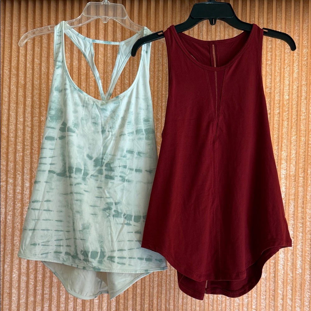 Zyia Women’s Sleeveless Tank Tops - Burgundy and Mint Tie-Dye